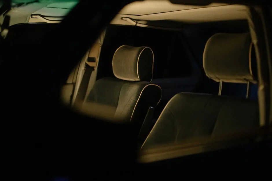 Rear seats of a car in low evening light