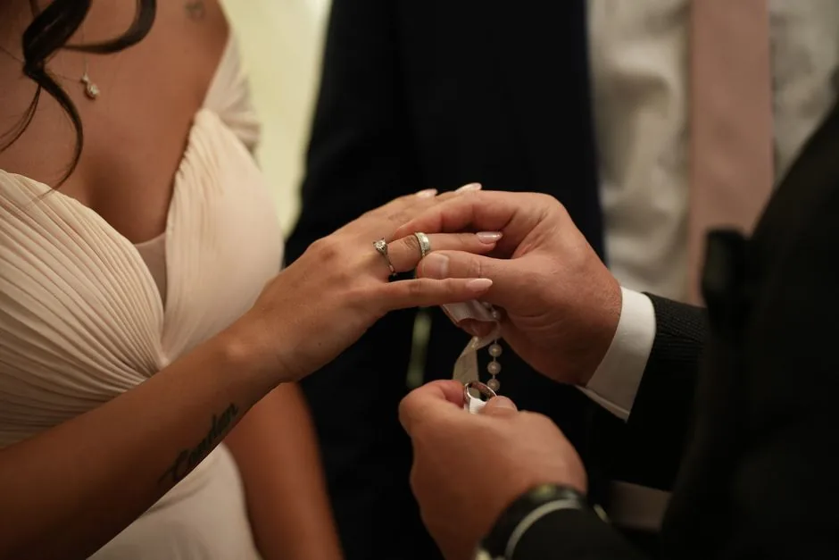 Wedding ring being placed on the bride's finger